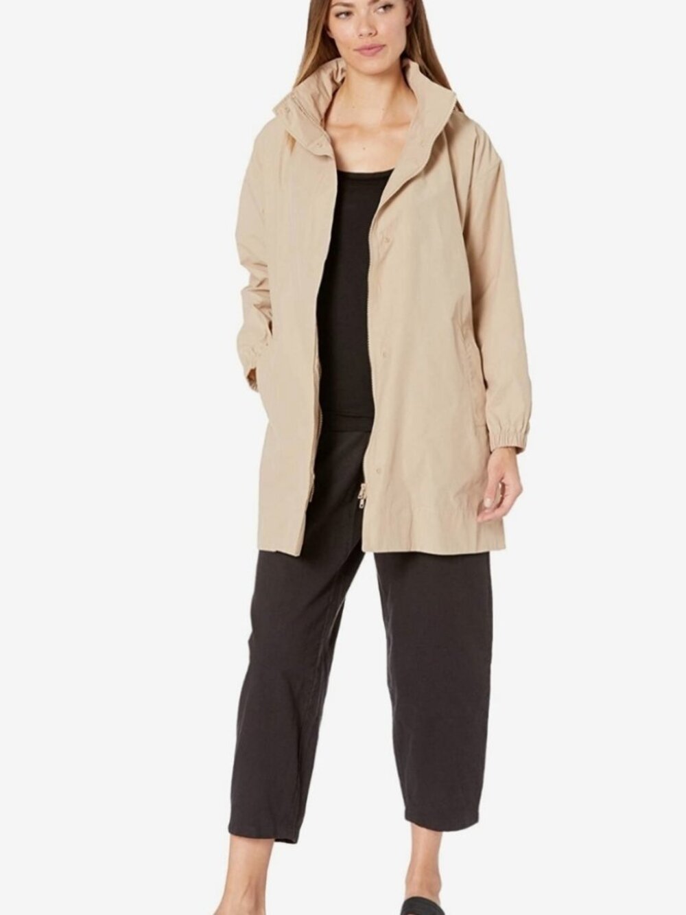 NWT Eileen Fisher PARUS Light Organic Cotton/Nylon Hooded Coat